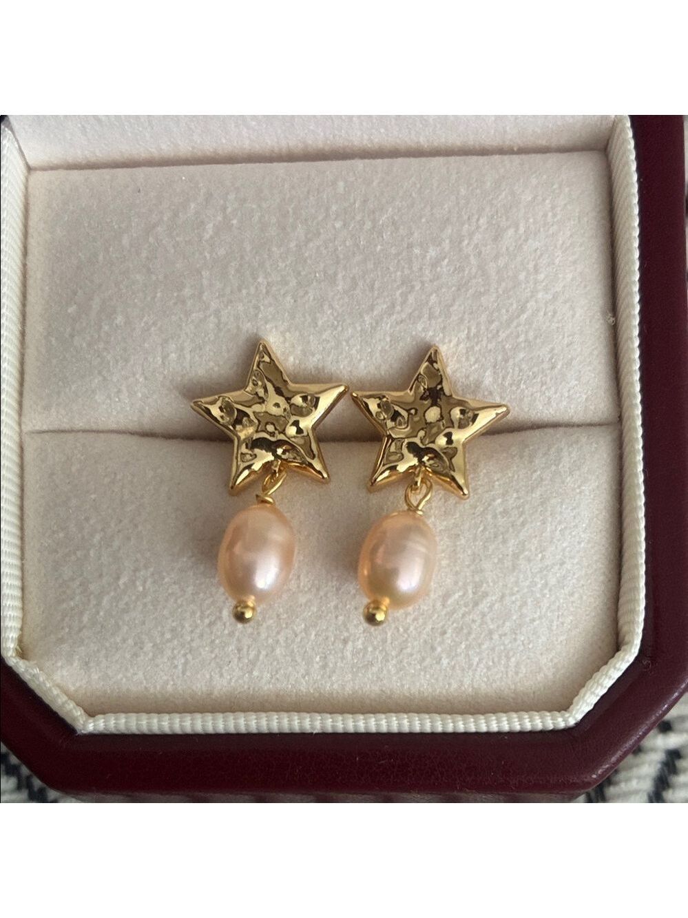 Gold Star Pearl Drop Earrings